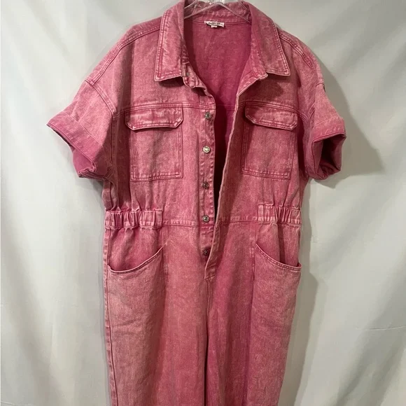 Pink Denim Jumpsuit - Picture 2 of 11